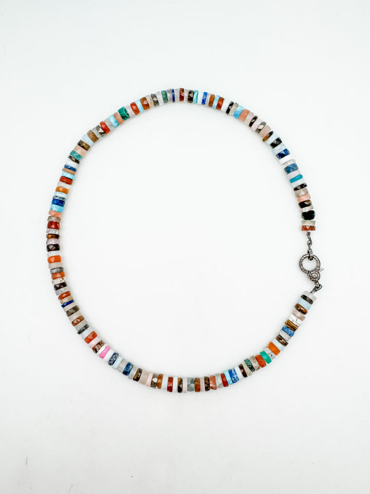 Faceted Multi Gemstone and Pave Diamond Necklace