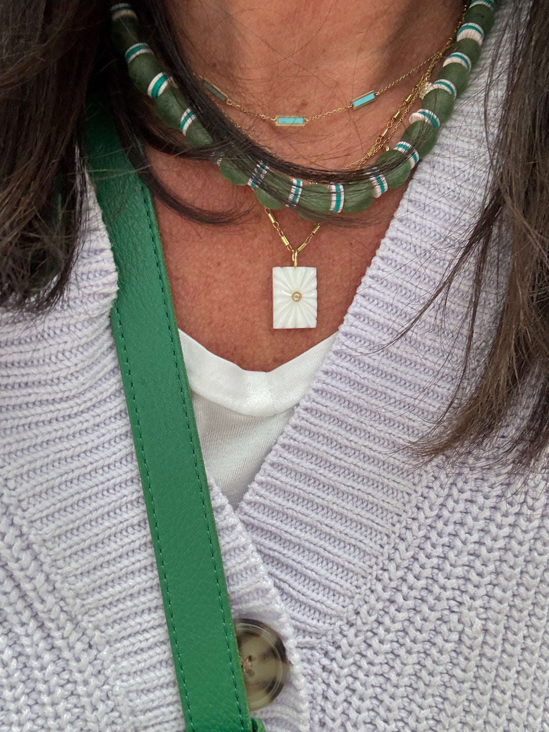 Fluted Rectangle White Agate Charm