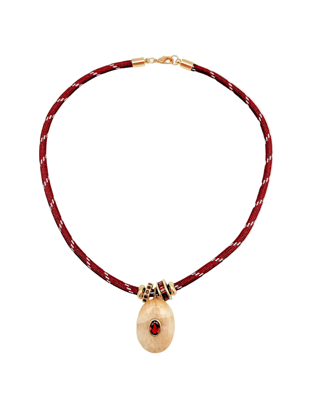 Yellow Calcite Charm on Burgundy Cord Necklace