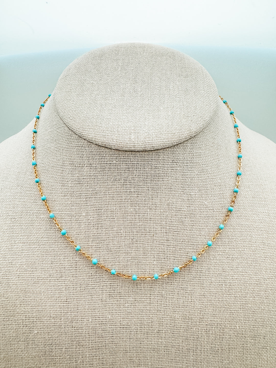 Turquoise Enamel Beaded Chain Necklace