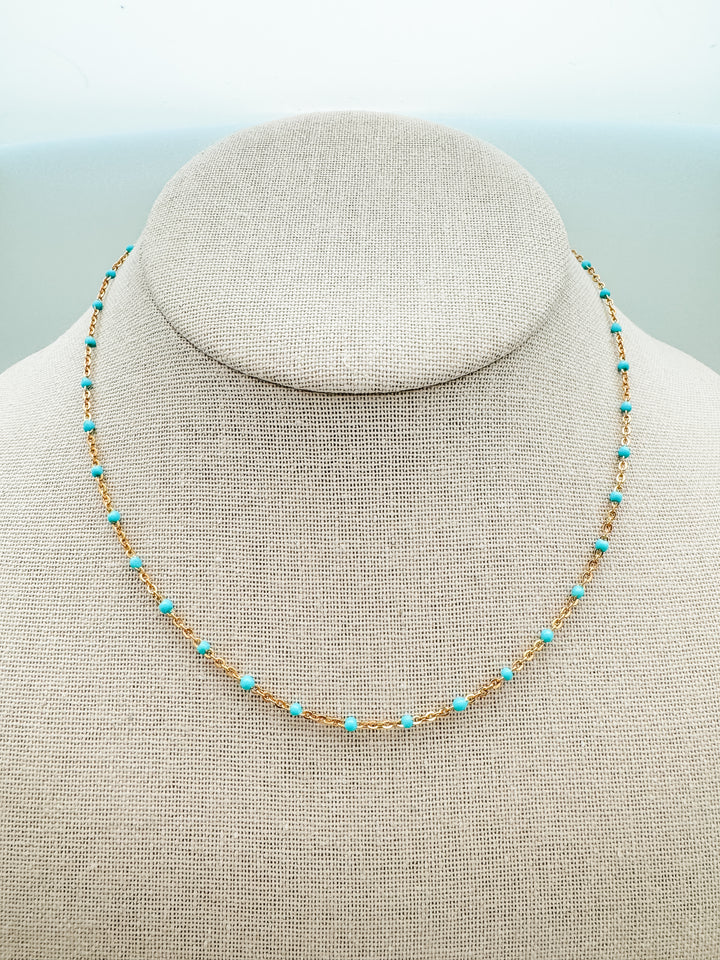 Turquoise Enamel Beaded Chain Necklace