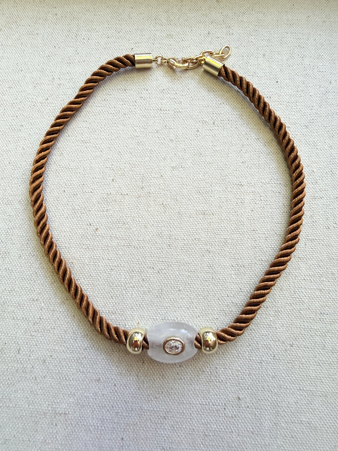 Oval Quartz on Tan Cord Necklace