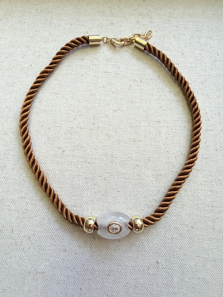 Oval Quartz on Tan Cord Necklace