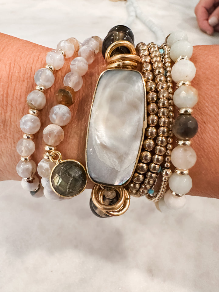 Botswana Agate And Pyrite Charm Bracelet Stack