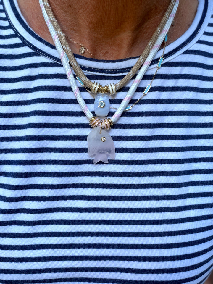 Blue Agate Charm on Tan Cord Necklace