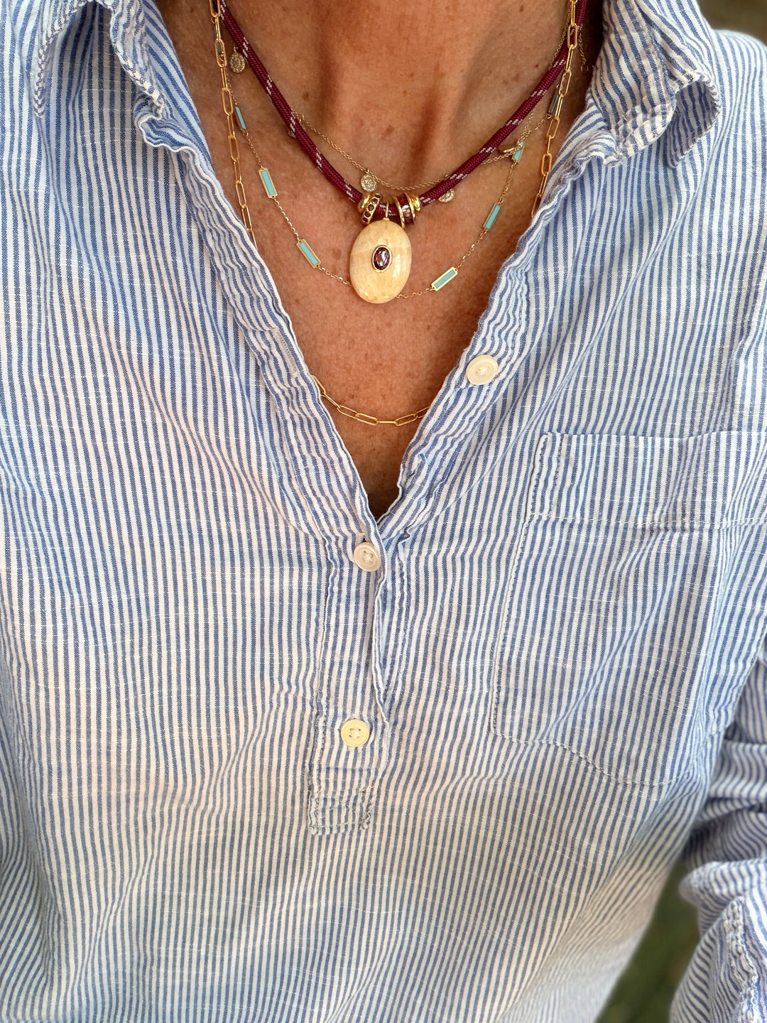 Yellow Calcite Charm on Burgundy Cord Necklace