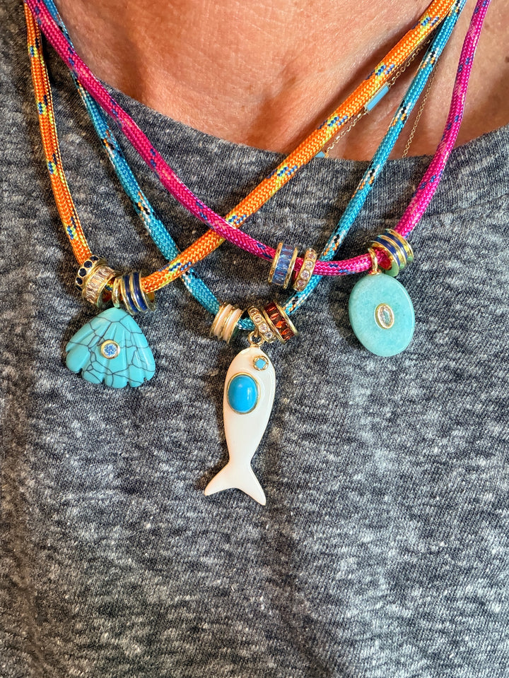 Turquoise Shell Orange Para Cord Necklace