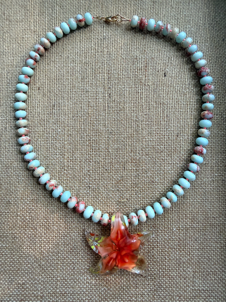 Sea Jasper and Glass Starfish Necklace