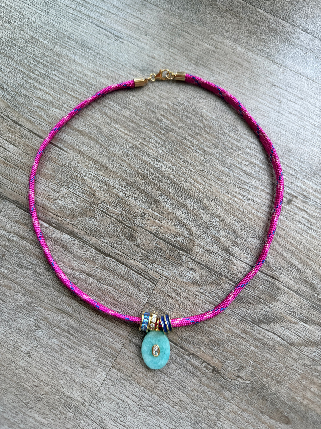 Amazonite Pendant and Pink Para Cord Necklace