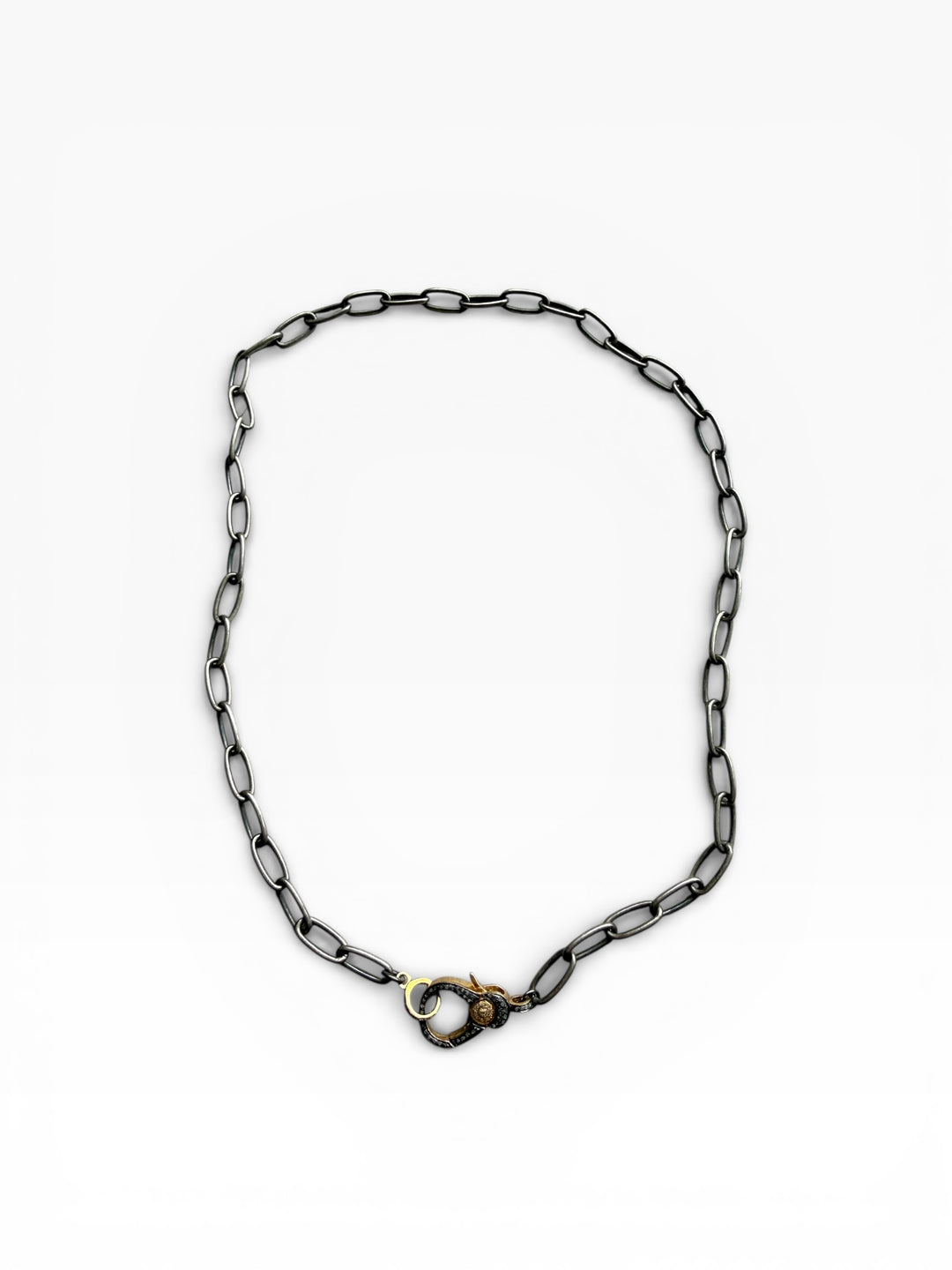 Sterling Silver and Pave Diamond Clasp Chain Necklace