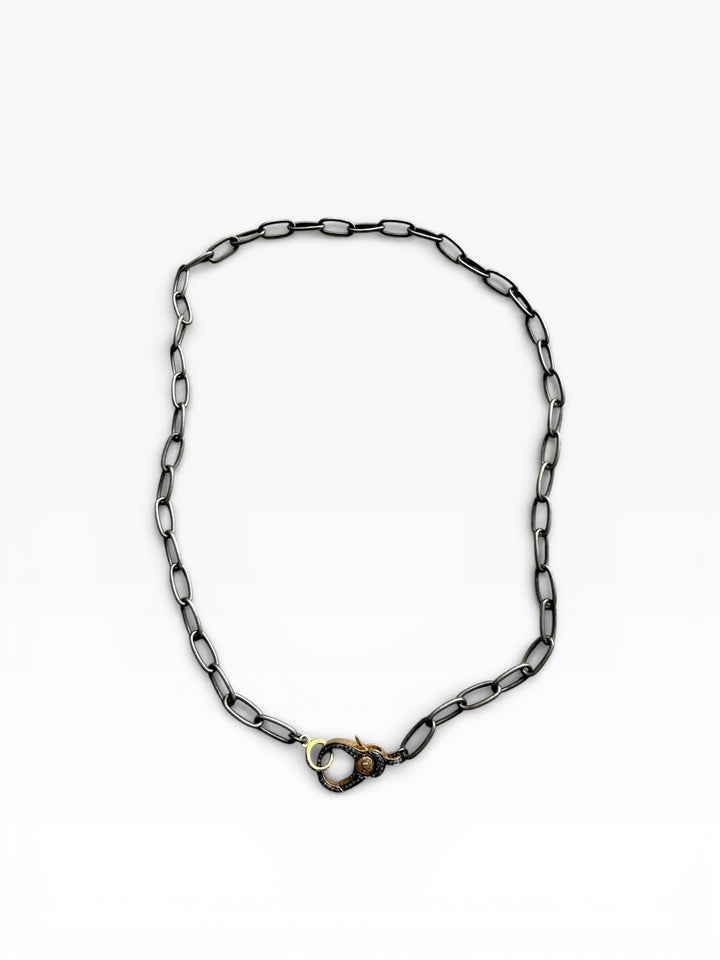 Sterling Silver and Pave Diamond Clasp Chain Necklace