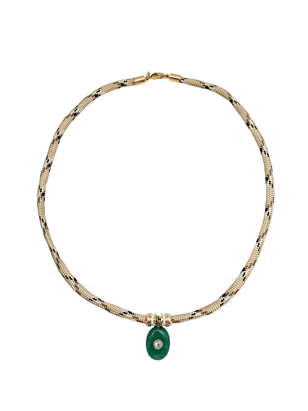 Green Aventurine Oval Pendant and Tan Cord