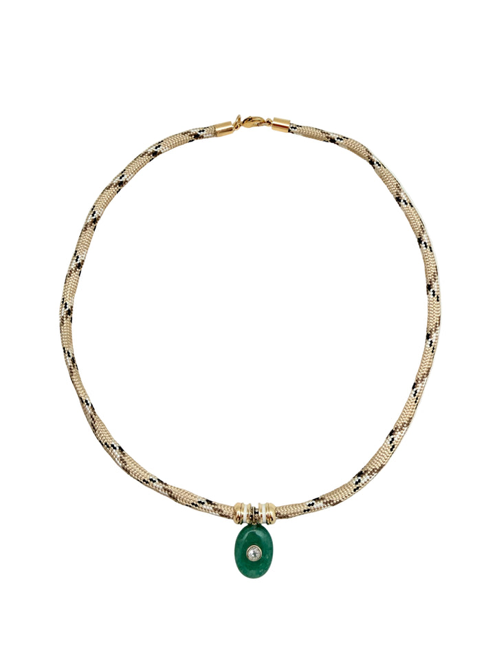 Green Aventurine Oval Pendant and Tan Cord