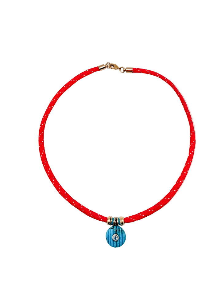 Turquoise Carved Pendant on Red Cord Necklace