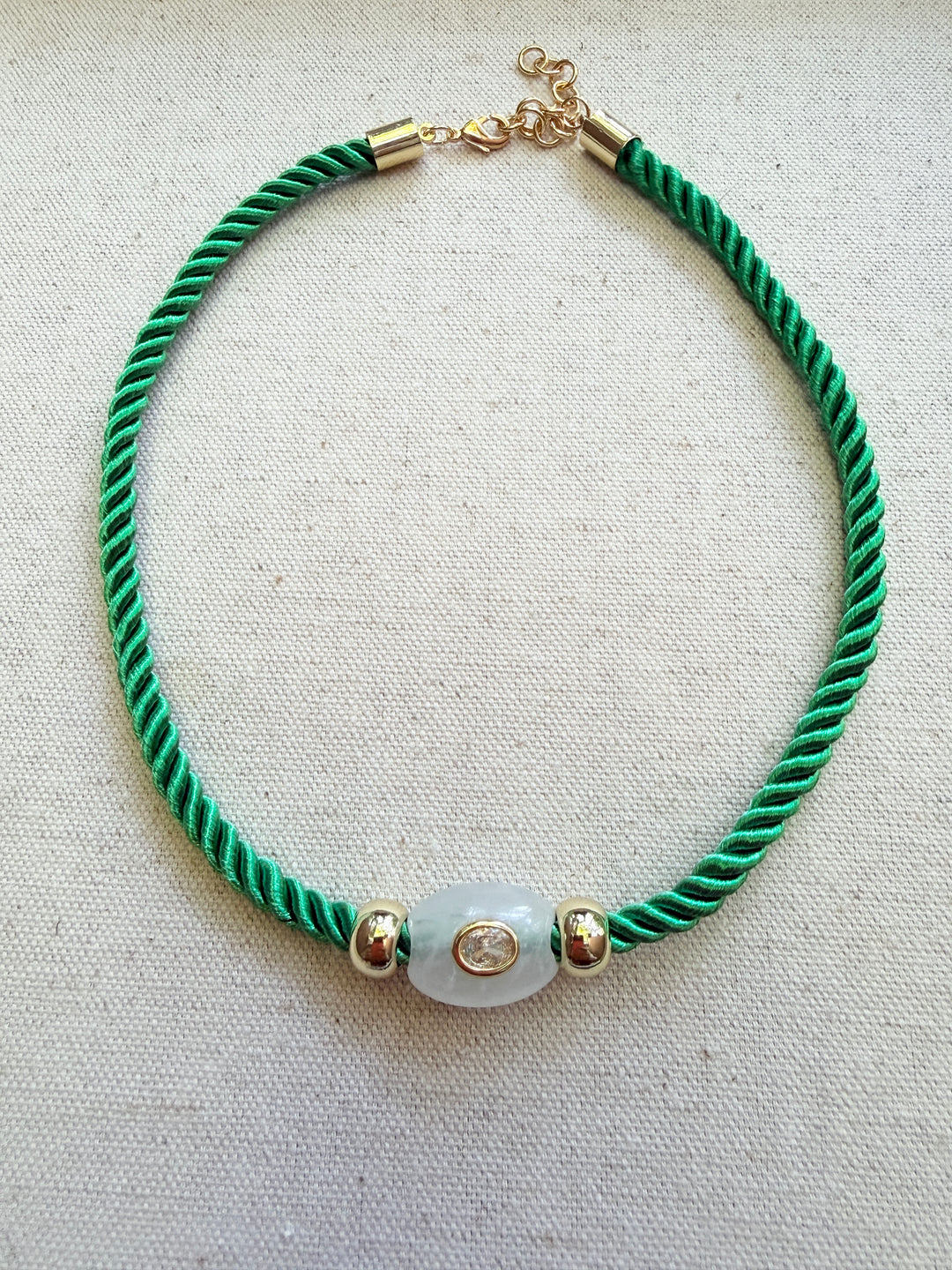 White Quartz on Green Cord Necklace