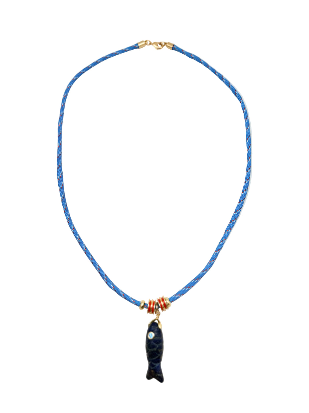 Blue Lapis Fish on Blue Paracord Necklace