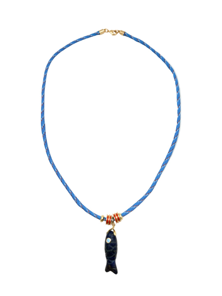 Blue Lapis Fish on Blue Paracord Necklace