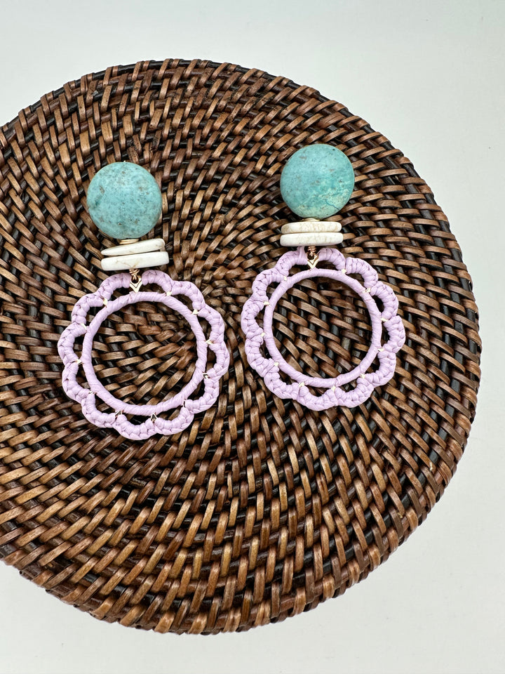 Lavender Flower Raffia Wrapped Earrings