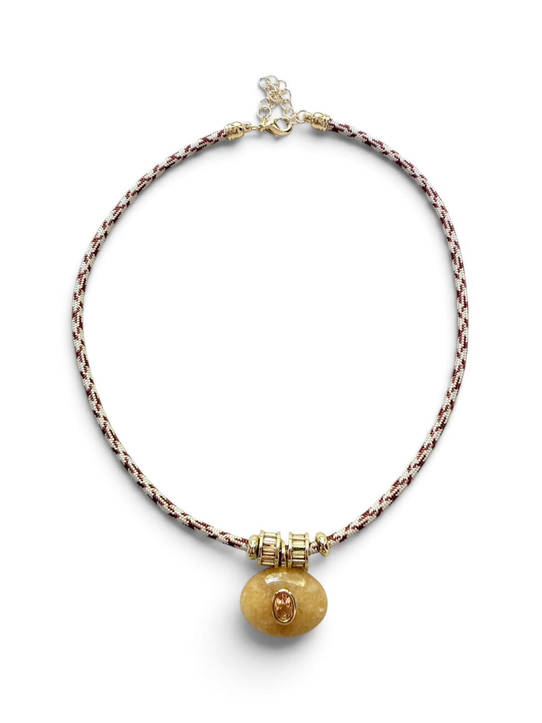 Yellow Calcite Charm on Brown and Cream Cord