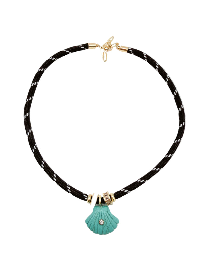Turquoise Howlite Shell on Chocolate Brown Cord Necklace