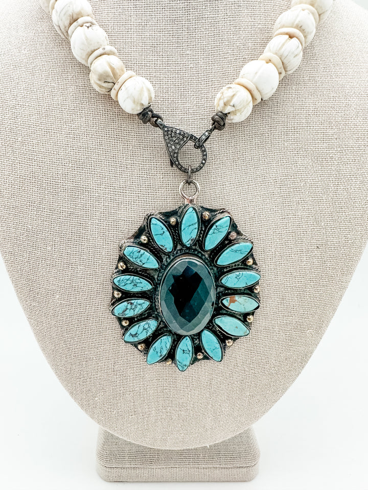 Turquoise Pendant and Shell Necklace