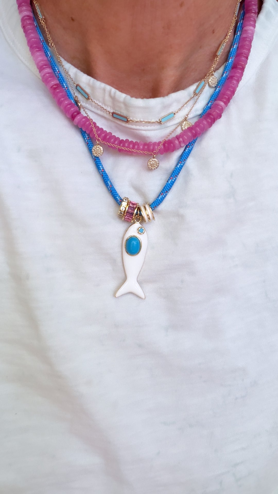 White Fish and Blue Para Cord Necklace