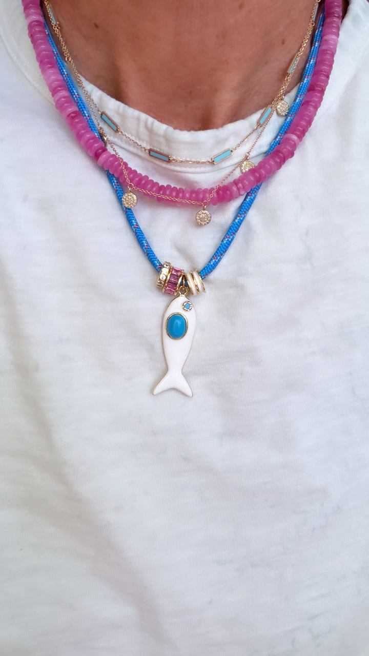 White Fish and Blue Para Cord Necklace