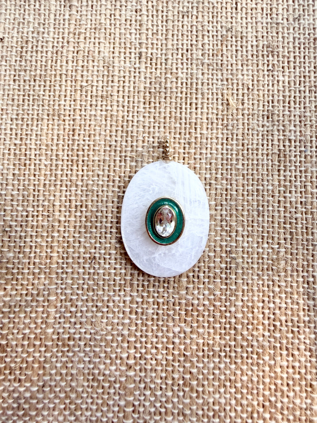 White Agate and Enamel Pendant