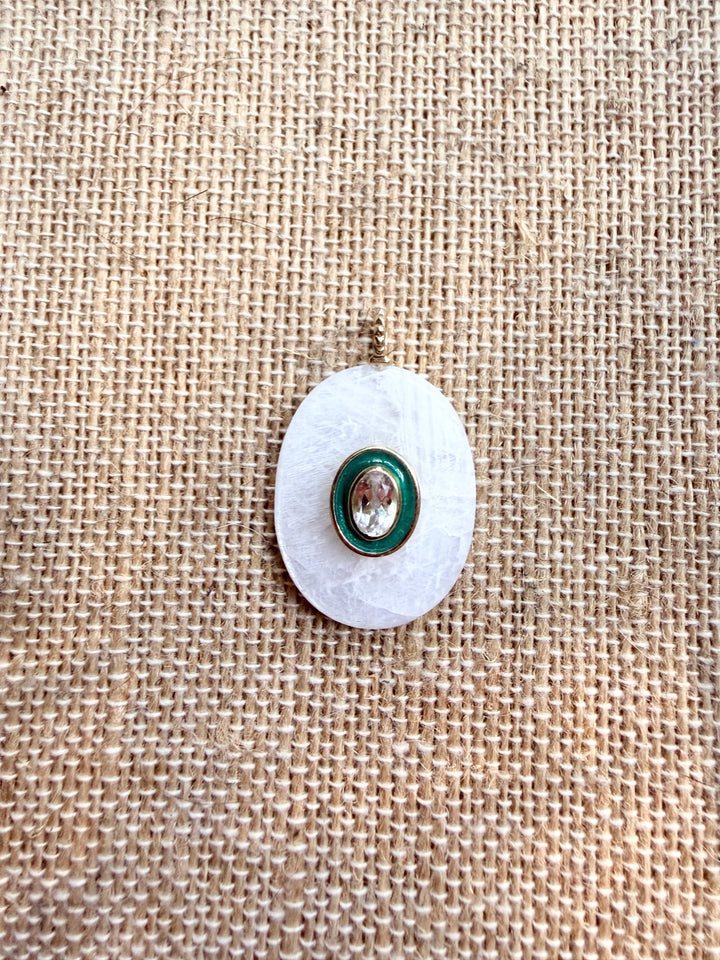 White Agate and Enamel Pendant