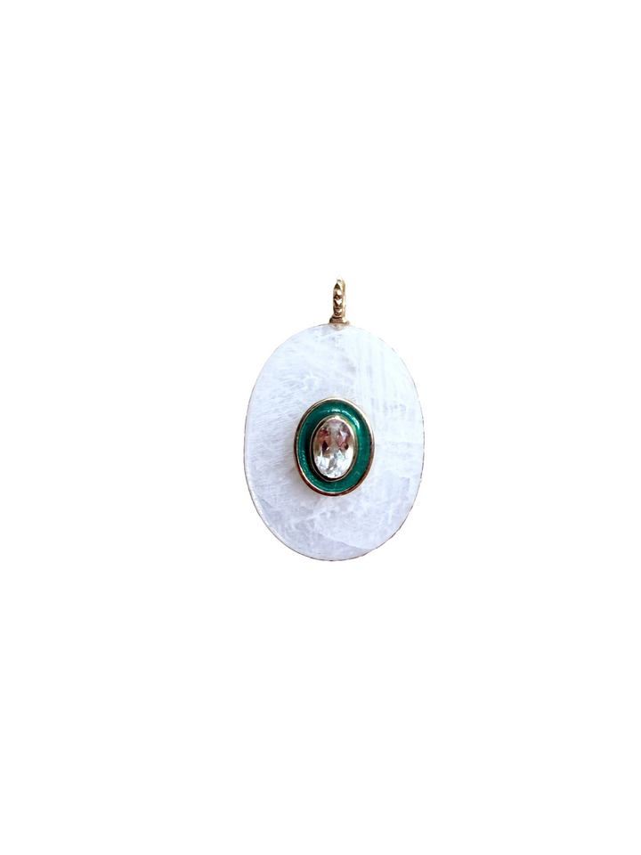 White Agate and Enamel Pendant