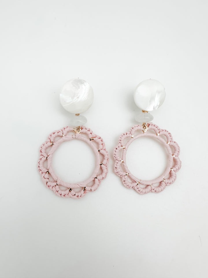 Light Pink Raffia Wrapped Flower Earring