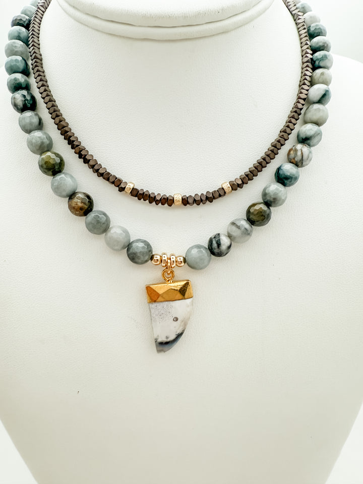 Gray Jasper and Snowy opal Necklace