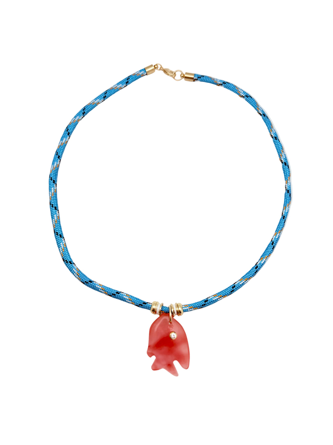 Strawberry Quartz Fish on Teal Cord Necklace