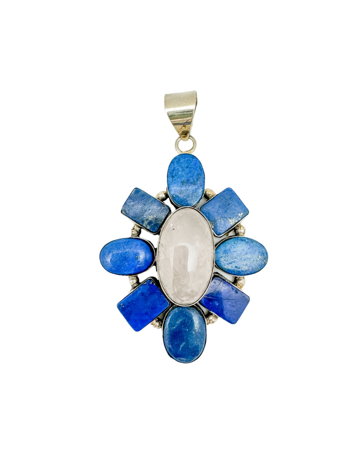 Lapis and Rose Quartz Flower Pendant
