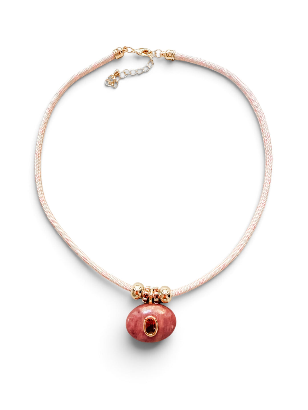 Pink Jasper Charm on Light Pink Cord Necklace