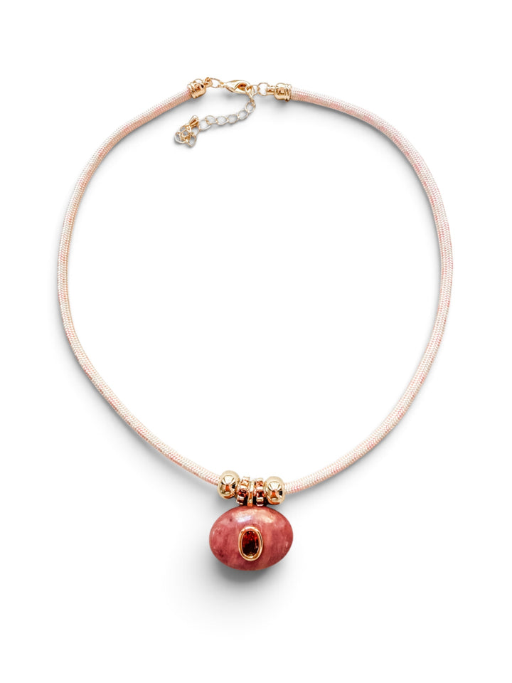 Pink Jasper Charm on Light Pink Cord Necklace