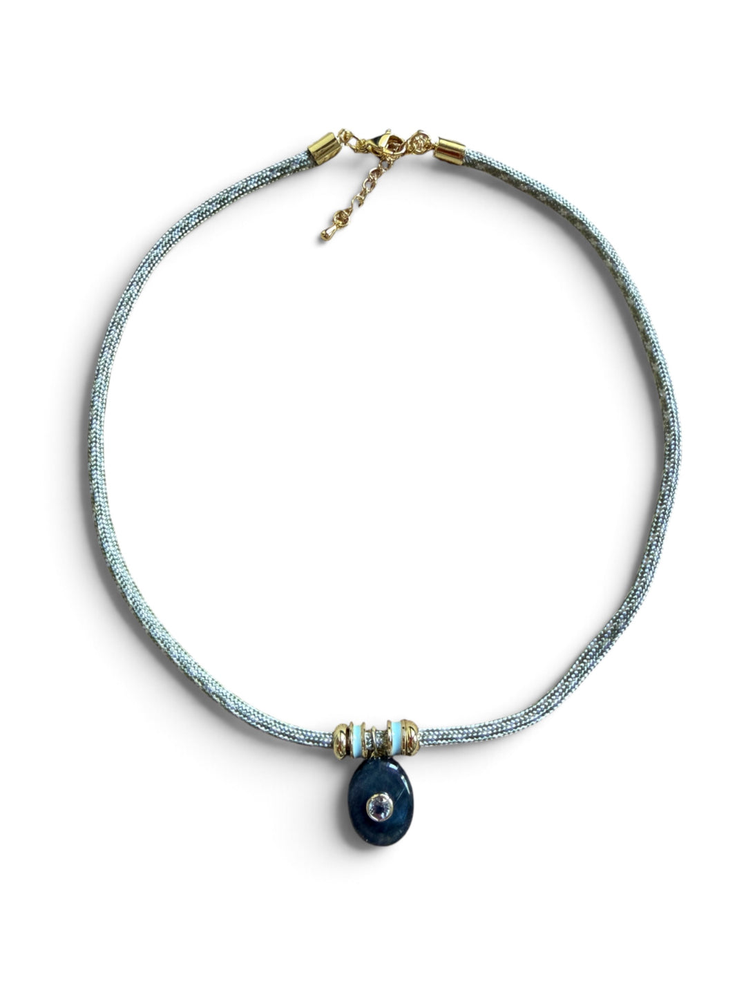 Labradorite Charm on Light Green Cord Necklace