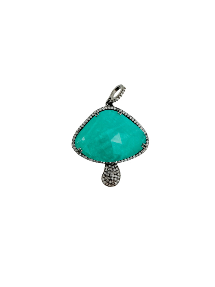 Amazonite and Diamond Mushroom Pendant