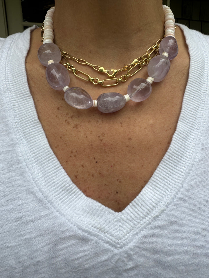 Amethyst and shell statement, necklace