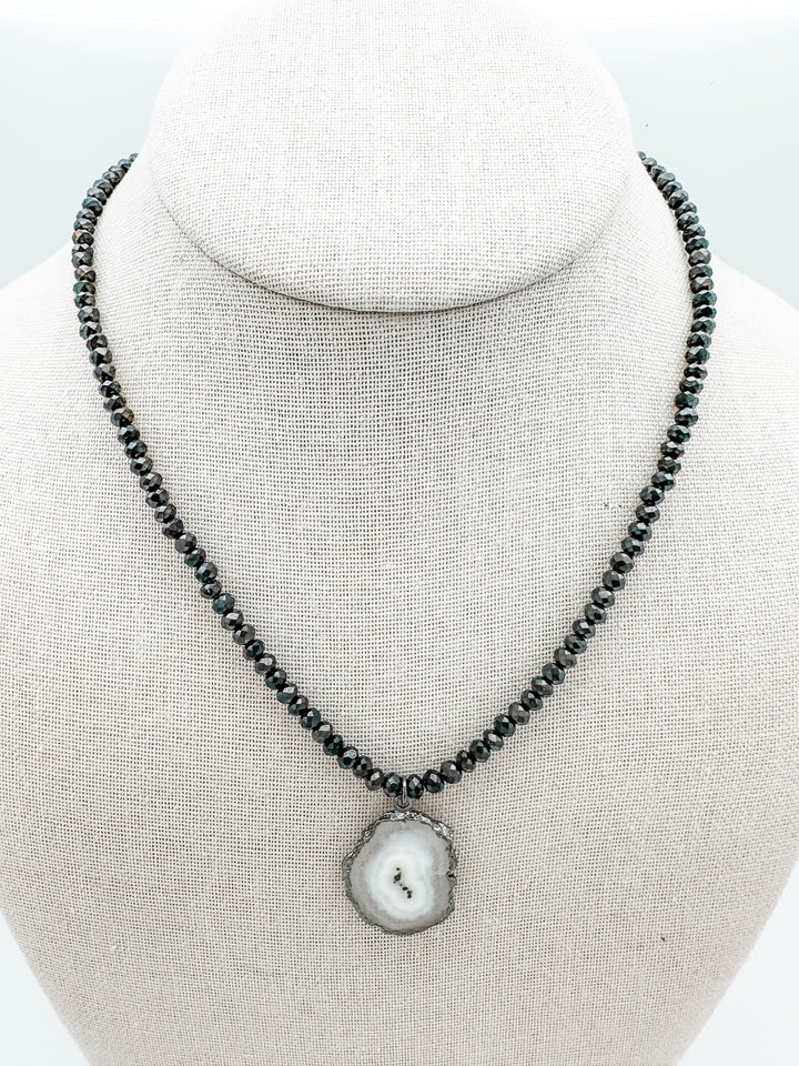 Druzy Agate and Black Spinel Necklace