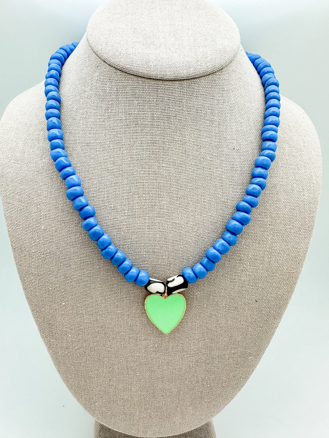 Blue Necklace with Heart Charm