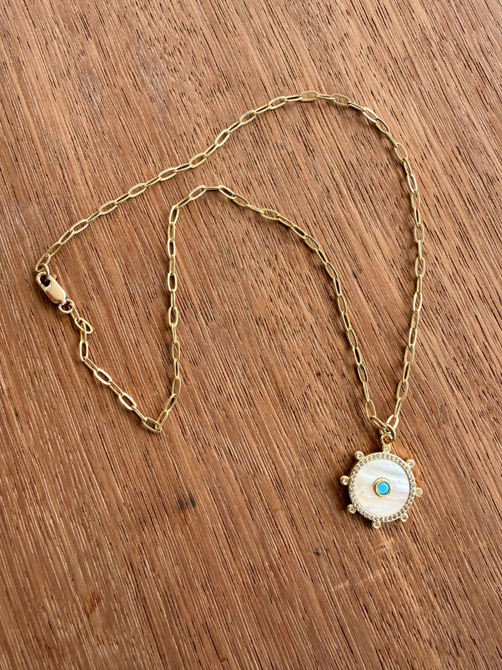 Nautical Mother of Pearl and turquoise Necklace