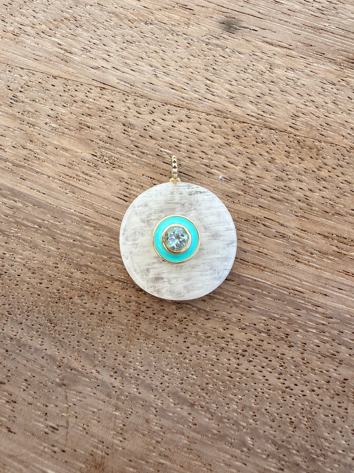 White Quartz and Enamel Pendant