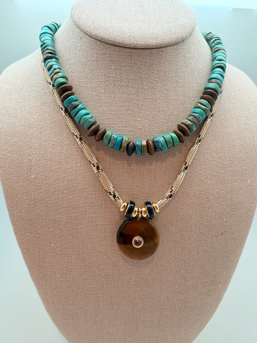 Tigers Eye Pendant on Tan Cord Necklace