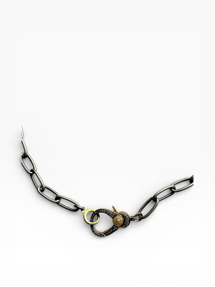 Sterling Silver and Pave Diamond Clasp Chain Necklace