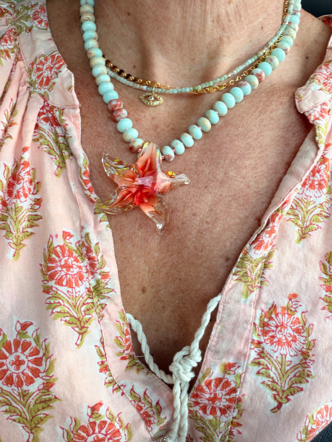 Sea Jasper and Glass Starfish Necklace