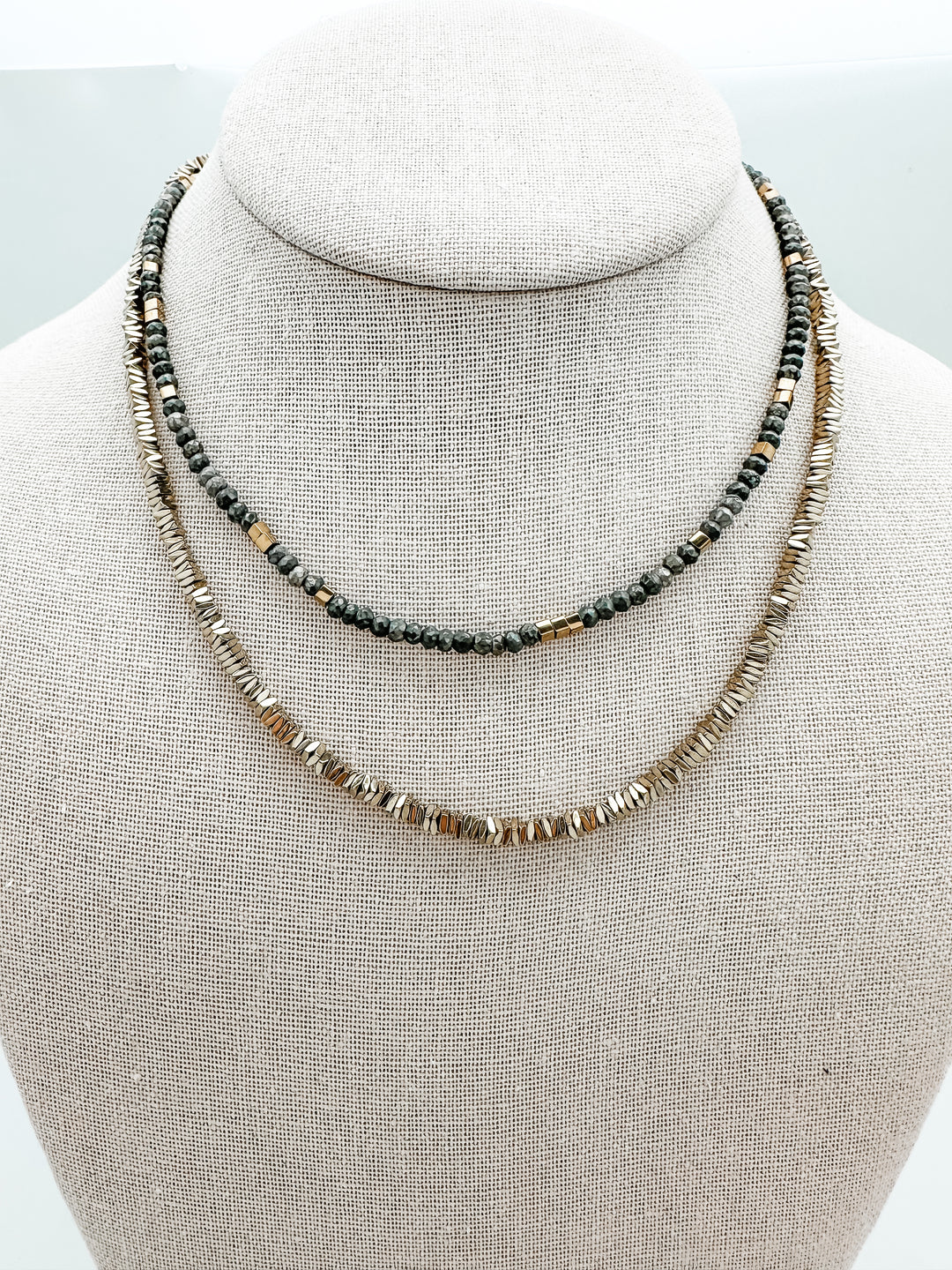 Pyrite and gold layer necklace