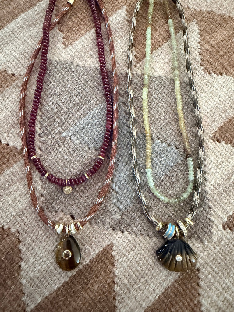 Tiger's Eye Drop Charm on Brown Cord Necklace