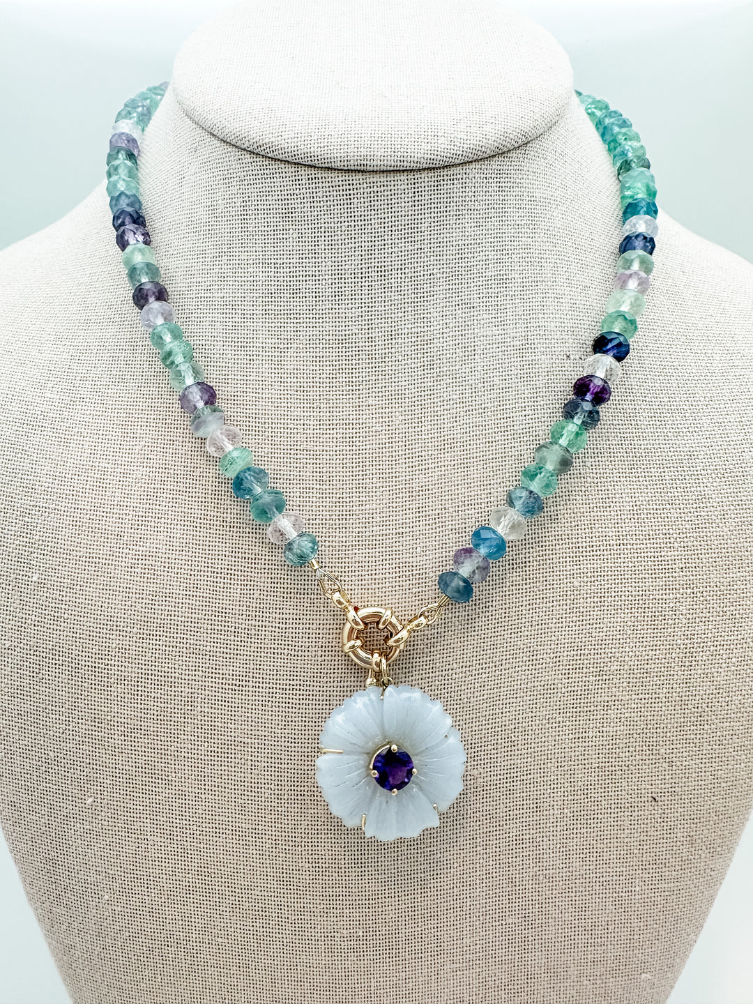 Chalcedony Flower Pendant with Amethyst