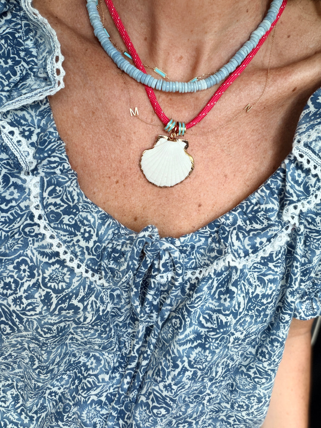 Red Paracord and Shell Necklace